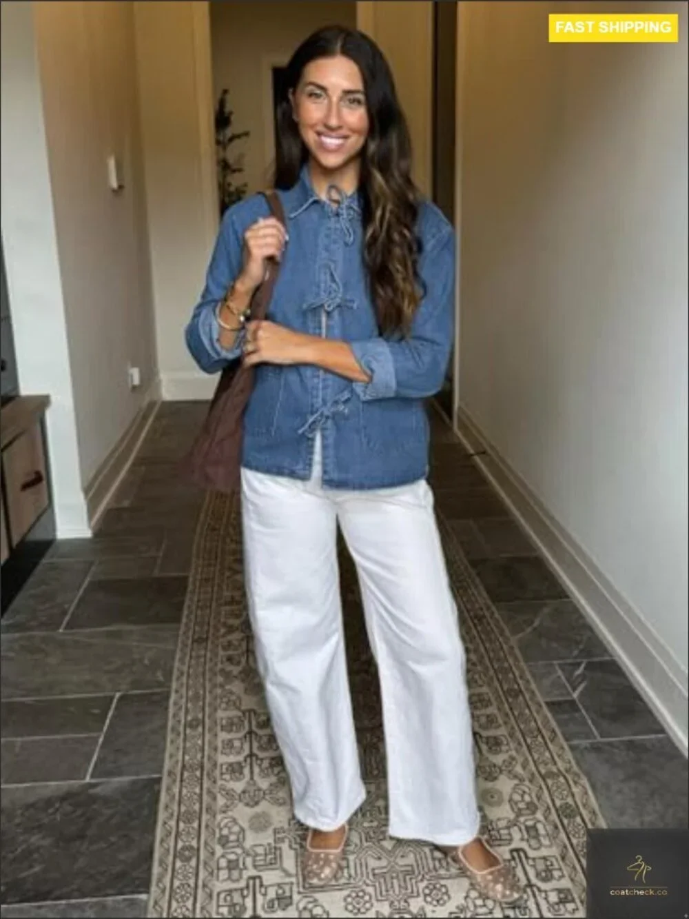 Tie Front Denim Shacket Oversized Loose Fit Y2K Chic Casual Top with Pockets - Picture 3 of 6
